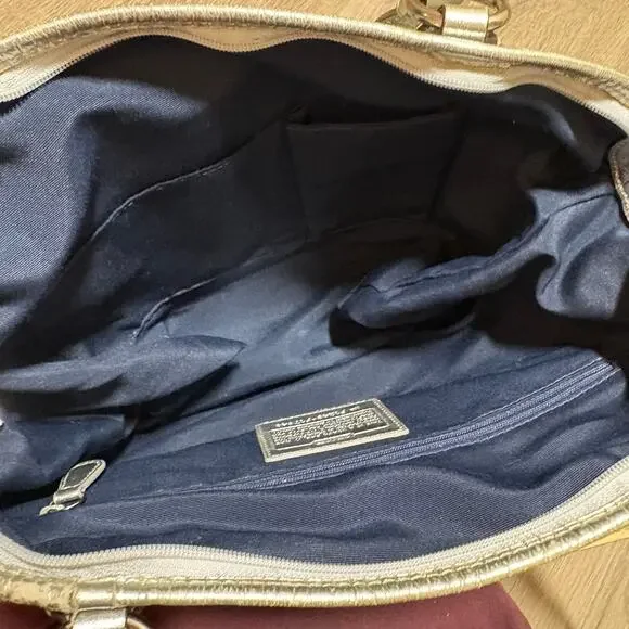 Coach Signature Stripe Gallery Shoulder Bag Navy Jacquard Silver Trim F17948 - Picture 3 of 13